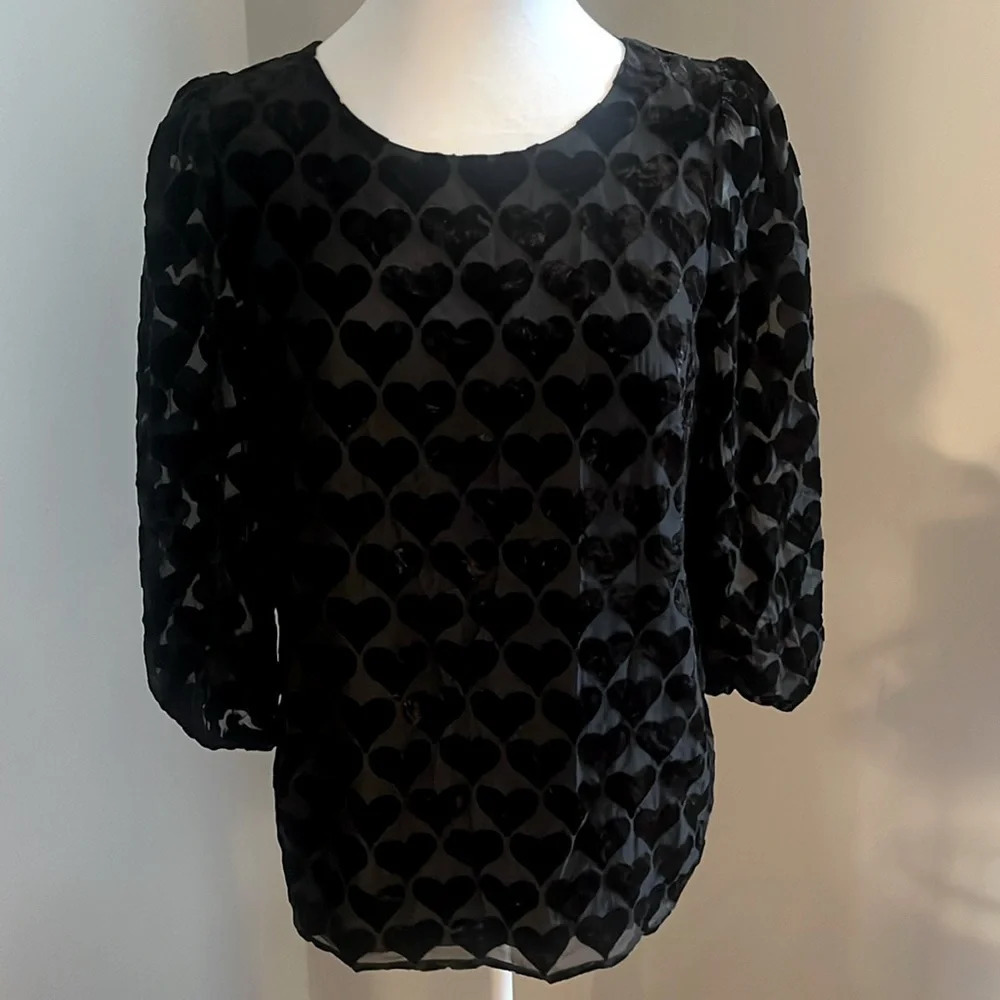 TALBOTS HEART VELVET BLOUSE TOP Size S Valentine’s Day